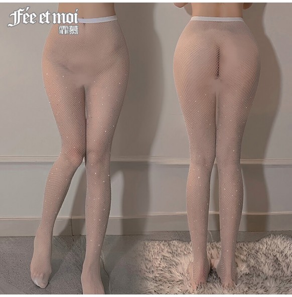 FEE ET MOI Bling Fishnet Hollow Waist High Stockings (White) FEE ET MOI Bling Fishnet Hollow Waist High Stockings (White)